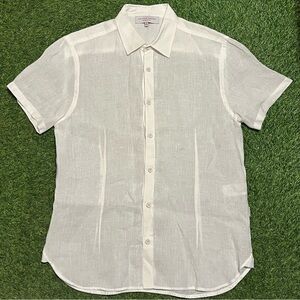 Orlebar Brown Classic Fit White Linen Short Sleeve Button Down Shirt Medium